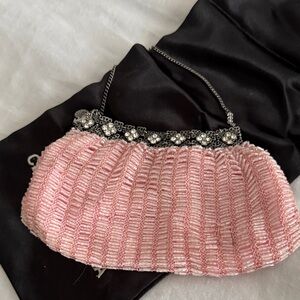 Chic Pink Beaded Clutch with Floral Detail